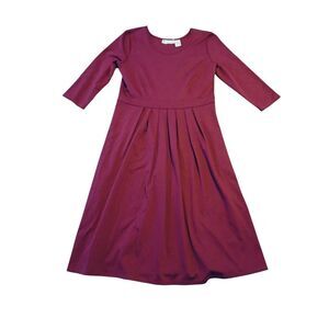Ella Simone Dress M Burgundy Pleated Skirt 3/4 Sleeve Side Zip Fit Flare Vermont